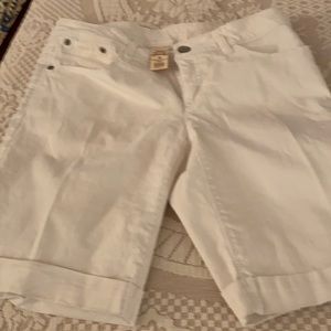 White mid rise jean shorts